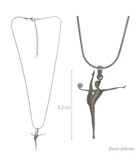 Collier chaîne métal argenté gymnaste au ballon ou cerceau